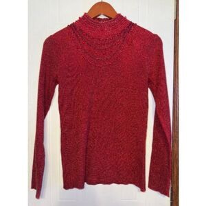 Vintage Once Again Red Metallic Sweater With Beaded Neckline Size Small